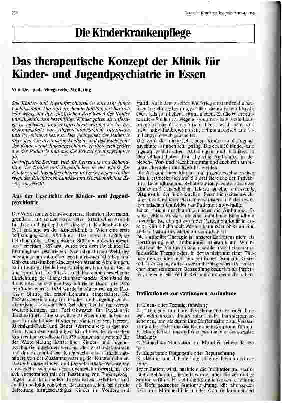 Vorschauseite 1: Das therapeutische Konzept der Klinik für Kinderund Jugendpsychiatrie in Essen