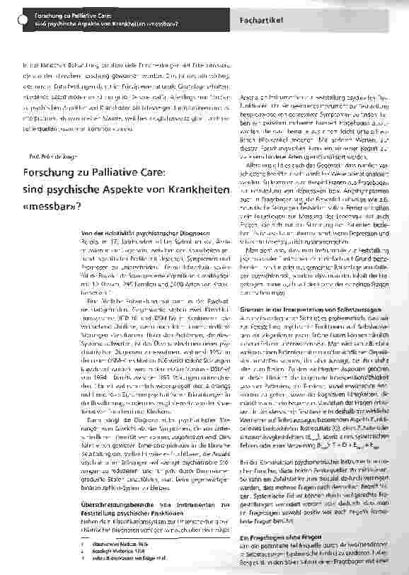 Vorschauseite 1: Forschung zu Palliative Care: sind psychische Aspekte von Krankheiten messbar?