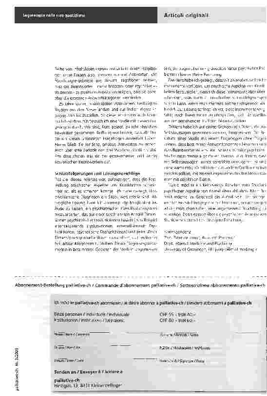 Vorschauseite 2: Forschung zu Palliative Care: sind psychische Aspekte von Krankheiten messbar?