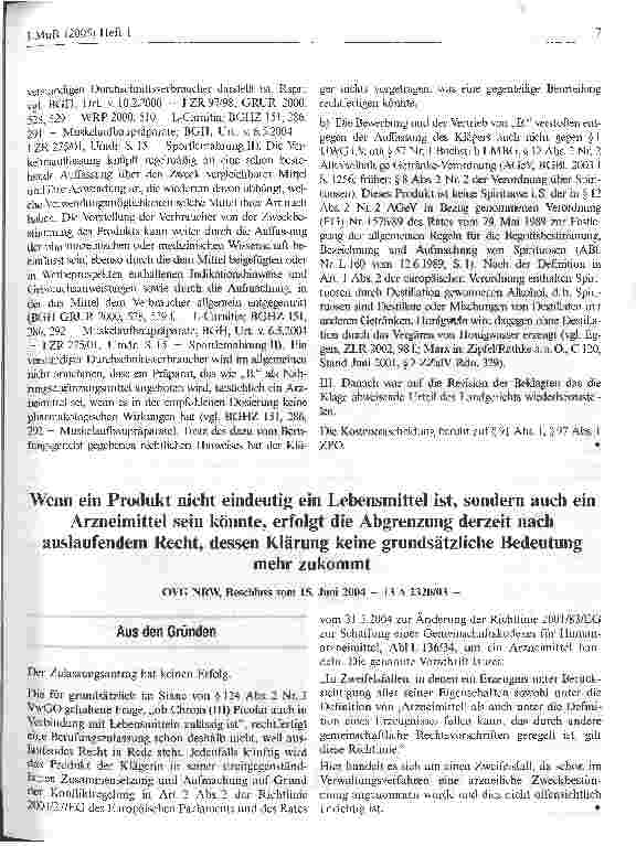 Vorschauseite 3: Nach allgemeiner Verkehrsauffassung zweifelsfrei ein gebräuchliches, normales Lebensmittel ist kein Zusatzstoff i. S. d. § 2 I LMBG