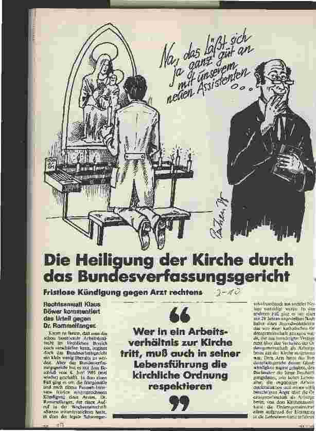 Vorschauseite 1: Die Heiligung der Kirche durch das Bundesverfassungsgericht Fristlose Kündigung gegen Arzt rechtens