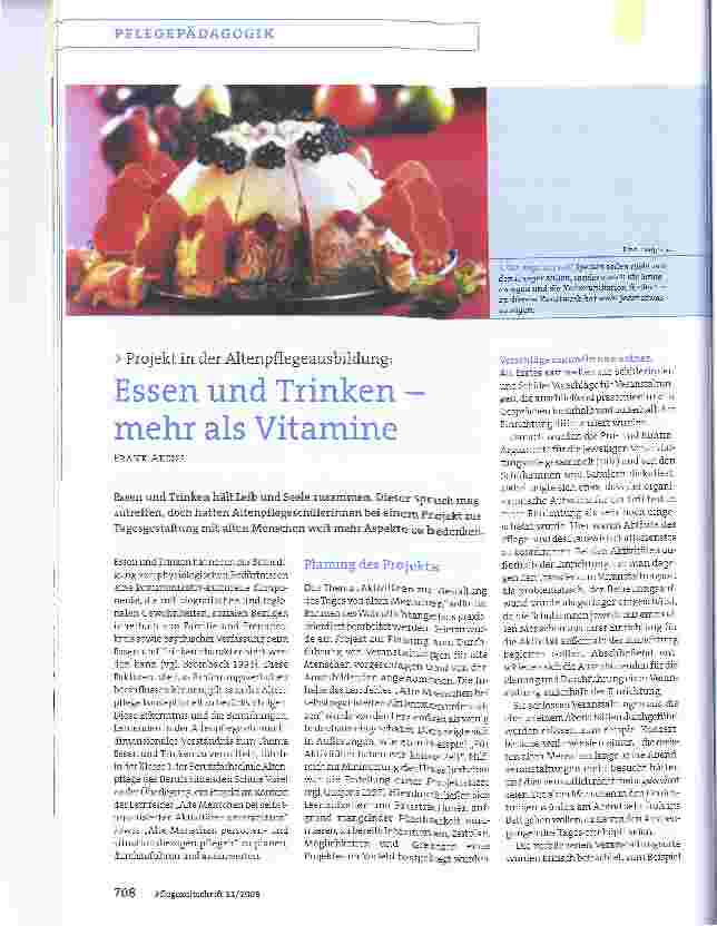 Vorschauseite 1: Projekt in der Altenpflegeausbildung:Essen und Trinken mehr als Vitamine