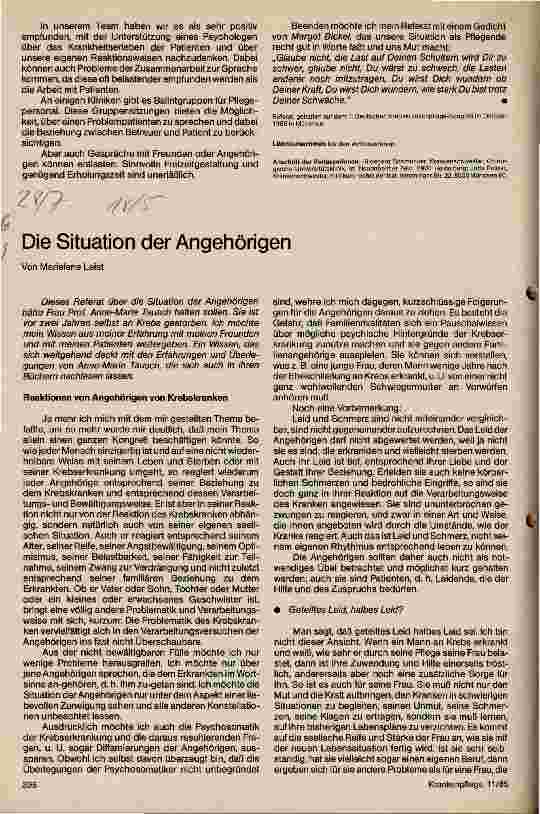 Vorschauseite 1: Die Situation der Angehörigen