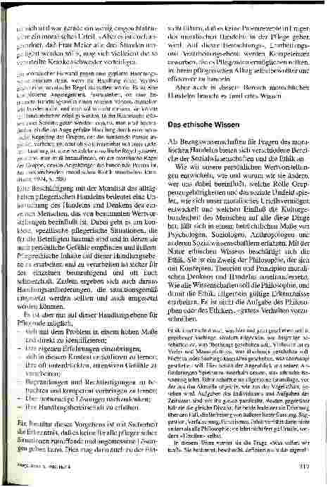 Vorschauseite 3: Zum moralischen Handeln in der Pflege Drittes Internationales Osnabrücker Symposium Pflegewissenschaft 17./18. November 1994