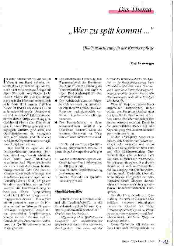 Vorschauseite 1: Wer zu spät kommt ... Qualitätssicherung in der Krankenpflege