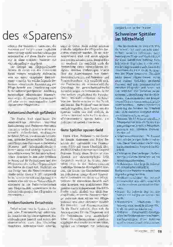 Vorschauseite 2: Studie zur impliziten Rationierung der Pflege in der SchweizSchlechtere Resultate als Folge des Sparens
