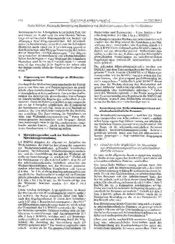 Vorschauseite 2: Rechtliche Erwägungen zur Einführung von Mitbestimmungsrechten für Werkstatträte