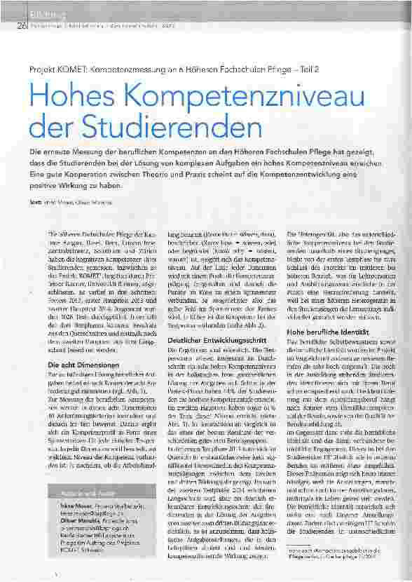 Vorschauseite 1: Projekt KOMET: Kompetenzmessung an 6 Höheren Fachschulen Pflege-Teil 2 Hohes Kompetenzniveau der Studierenden