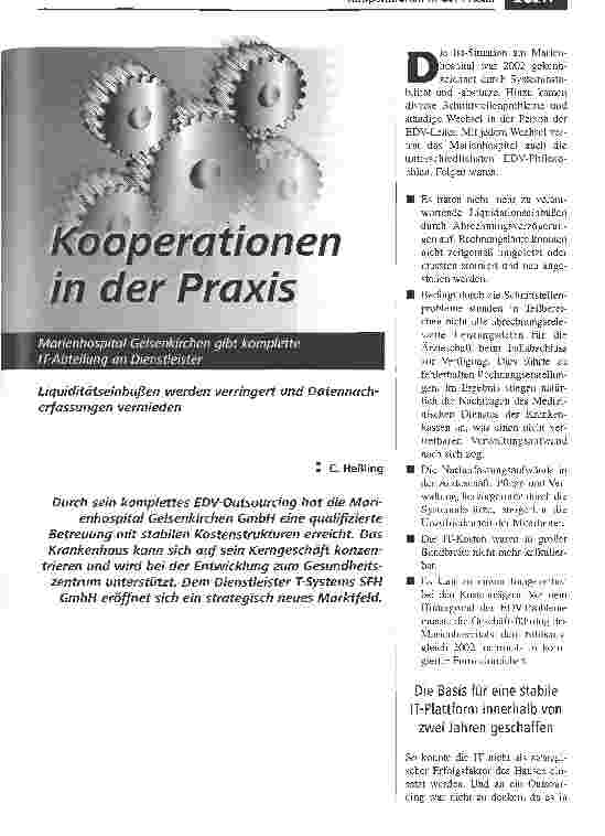 Vorschauseite 1: Kooperationen in der Praxis. Liquiditätseinbußen werden verringert und Datennach-erfassungen vermieden