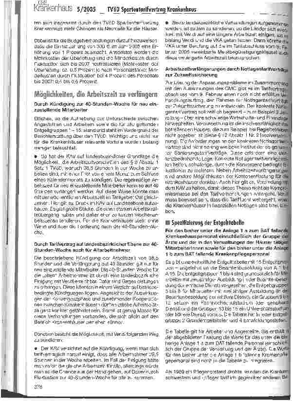 Vorschauseite 2: Der neue TVöD Spartentarifvertrag Krankenhaus -der Weg in die Zukunft?