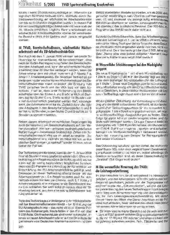Vorschauseite 4: Der neue TVöD Spartentarifvertrag Krankenhaus -der Weg in die Zukunft?