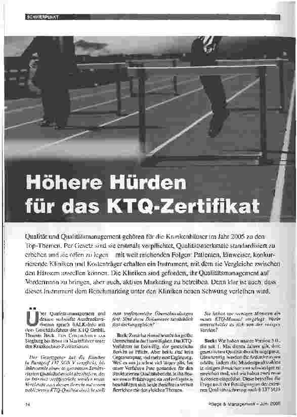 Vorschauseite 1: Höhere Hürden für das KTQ-Zertifikat