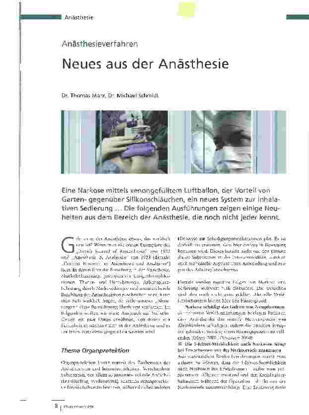 Vorschauseite 1: AnästhesieverfahrenNeues aus der Anästhesie