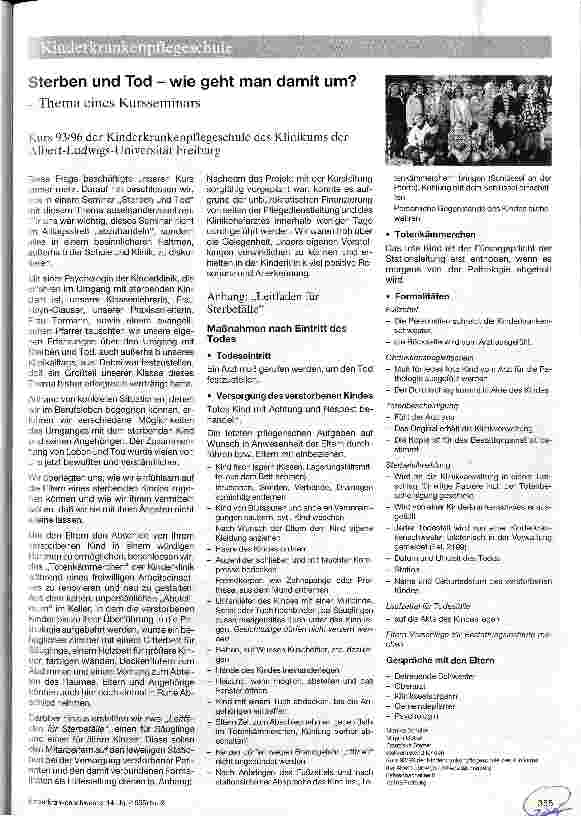 Vorschauseite 1: Sterben und Tod - wie geht man damit um? Thema eines Kursseminars