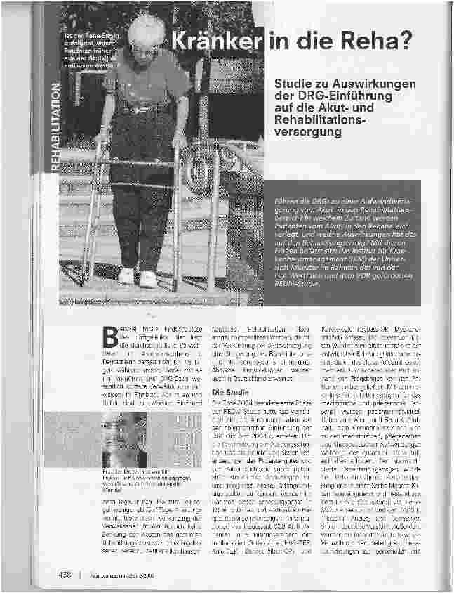Vorschauseite 1: Kränker in die Reha? Studie zu Auswirkungen der DRG-Einführung auf die Akutund Rehabilitationsversorgung