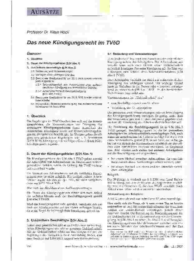 Vorschauseite 1: Das neue Kündigungsrecht im TVöD