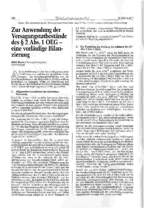 Vorschauseite 1: Zur Anwendung der Versagungstatbestände des § 2 Abs. 1 OEG -eine vorläufige Bilanzierung