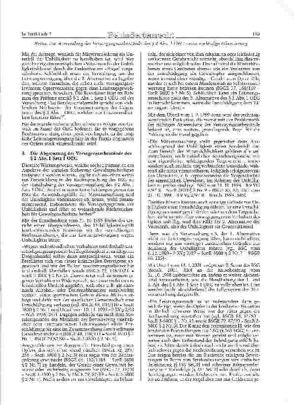 Vorschauseite 2: Zur Anwendung der Versagungstatbestände des § 2 Abs. 1 OEG -eine vorläufige Bilanzierung