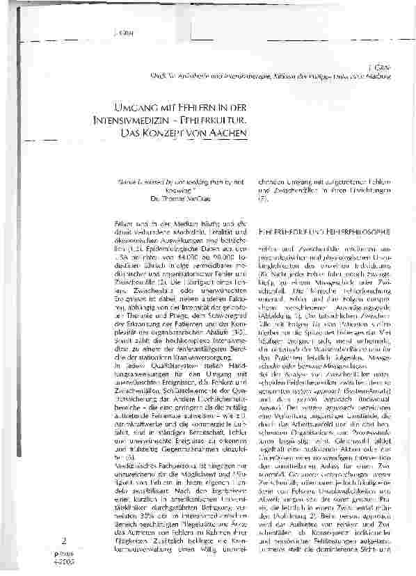 Vorschauseite 1: UMGANG MIT FEHLERN IN DERINTENSIVMEDIZIN - FEHLERKULTUR. DAS KONZEPT VON AACHEN