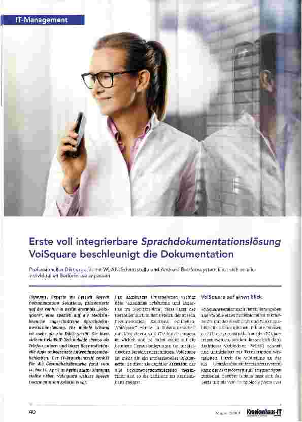 Vorschauseite 1: Erste voll integrierbare Sprachdokumentationslösung VoiSquare beschleunigt die Dokumentation