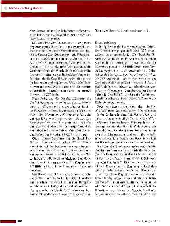 Vorschauseite 2: Erbvertrag zugunsten der Geschaftsfuhrerin eines ambulanten Pflegedienstes OLG Frankfurt vom 12.5.2015 (21 W 67/14)