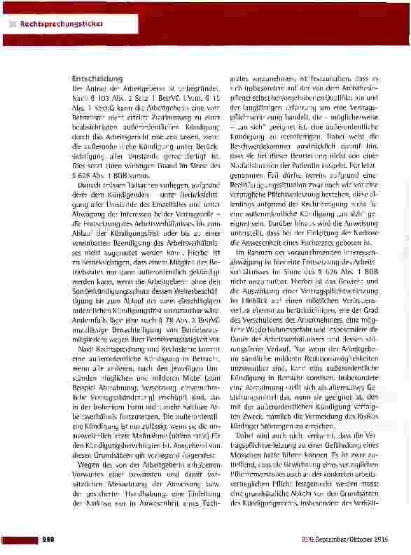 Vorschauseite 3: Außerordentliche Kündigung eines Betriebsratsmitglieds LAG Hamm vom 9.6.2015 (7TaBV29/15)