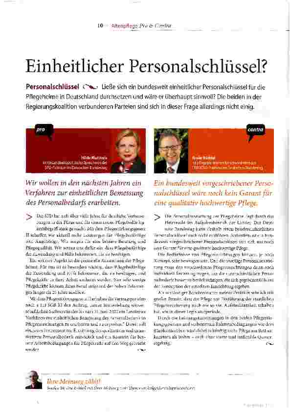 Vorschauseite 1: Einheitlicher Personalschlüssel?
