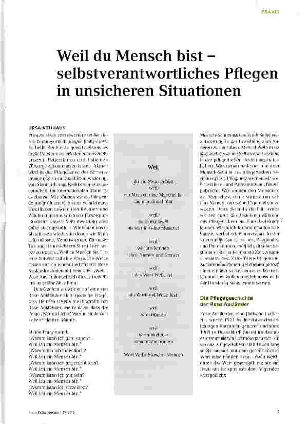 Vorschauseite 1: Weil du Mensch bist -selbstverantwortliches Pflegen in unsicheren Situationen