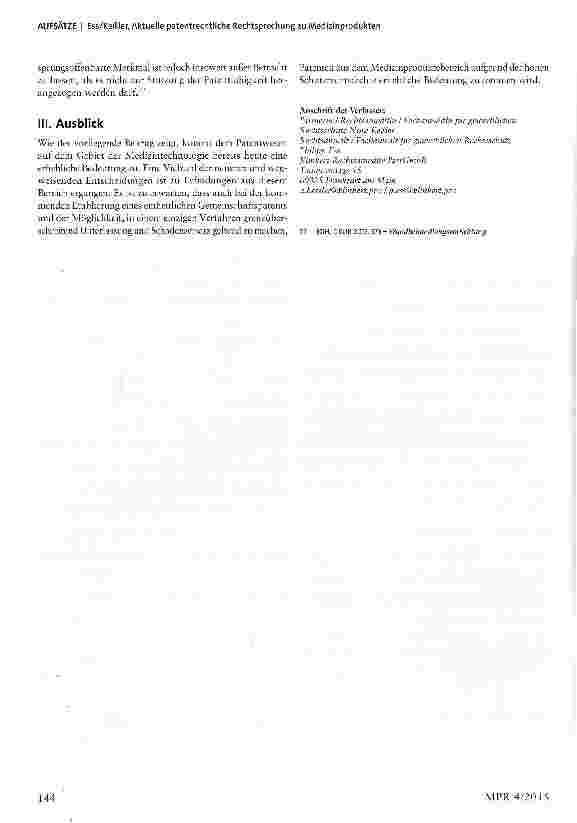 Vorschauseite 6: Aktuelle patentrechtliche Rechtsprechung zu Medizinprodukten