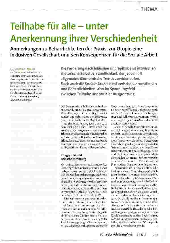 Vorschauseite 1: Teilhabe für alle - unter Anerkennung ihrer Verschiedenheit