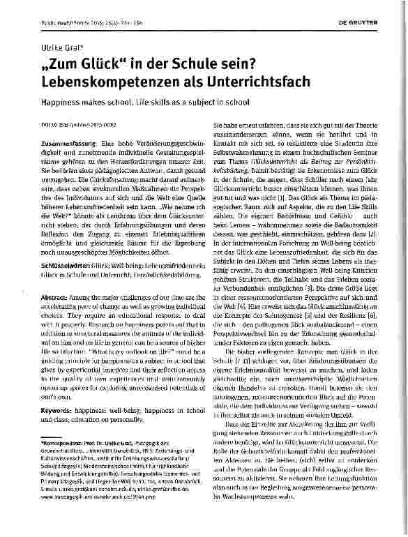 Vorschauseite 1: „Zum Glück in der Schule sein? Lebenskompetenzen als Unterrichtsfach