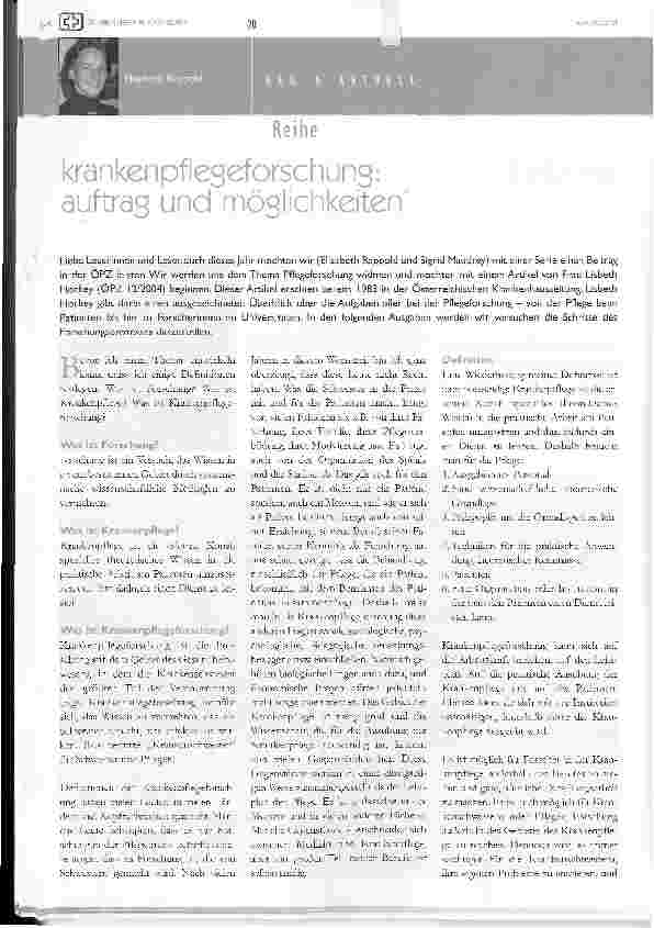 Vorschauseite 1: krankenpflegeforschung: auftrag und möglichkeiten
