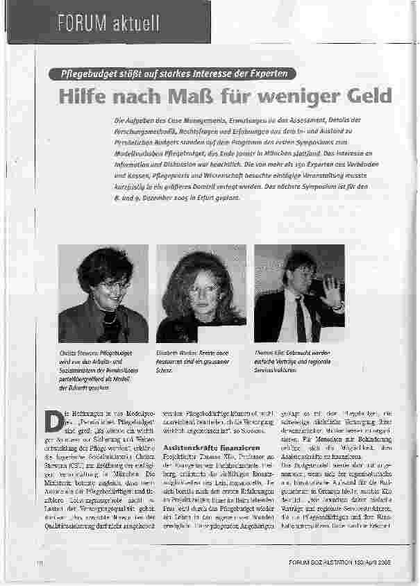 Vorschauseite 1: Hilfe nach Maß für weniger GeldPflegebudget stößt auf starkes Interesse der Experten