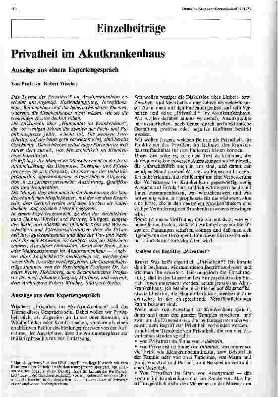 Vorschauseite 1: Privatheit im Akutkrankenhaus Auszüge aus einem Expertengespräch