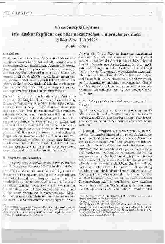 Vorschauseite 1: Die Auskunftspflicht des pharmazeutischen Unternehmers nach § 84a Abs. 1 AMG