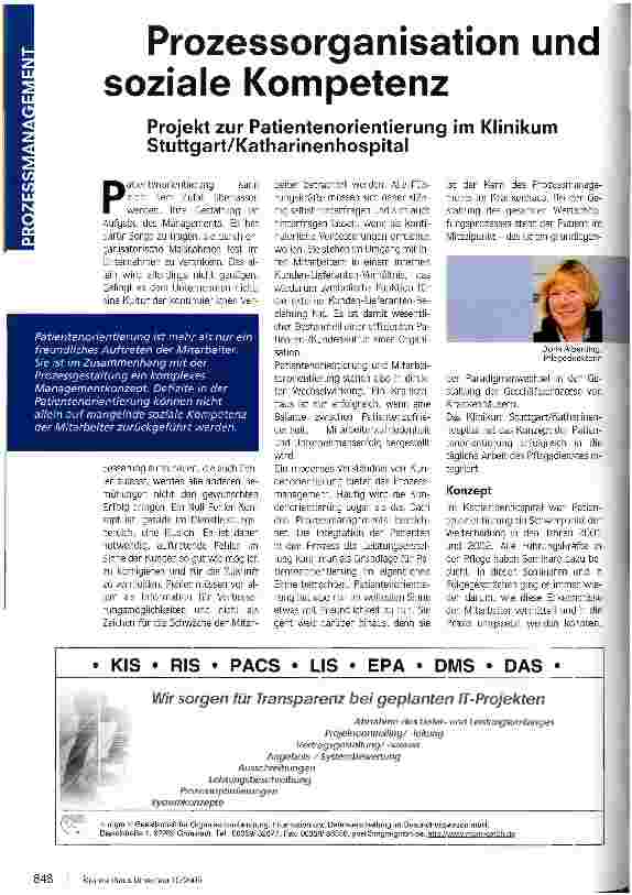 Vorschauseite 1: Prozessorganisation und soziale KompetenzProjekt zur Patientenorientierung im Klinikum Stuttgart/Katharinenhospital