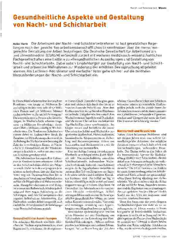 Vorschauseite 1: Gesundheitliche Aspekte und Gestaltung von Nachtund Schichtarbeit