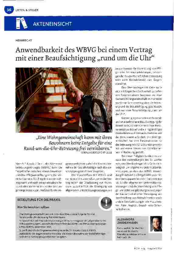 Vorschauseite 1: Anwendbarkeit des WBVG bei einem Vertrag mit einer Beaufsichtigung „rund um die Uhr