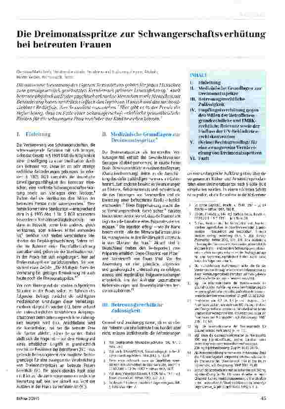 Vorschauseite 1: Die Dreimonatsspritze zur Schwangerschaftsverhütung bei betreuten Frauen