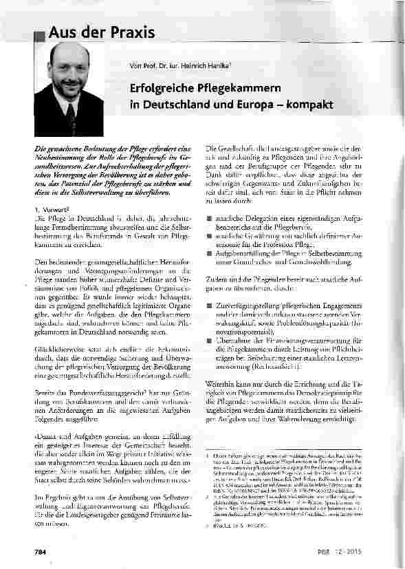 Vorschauseite 1: Erfolgreiche Pflegekammern in Deutschland und Europa - kompakt