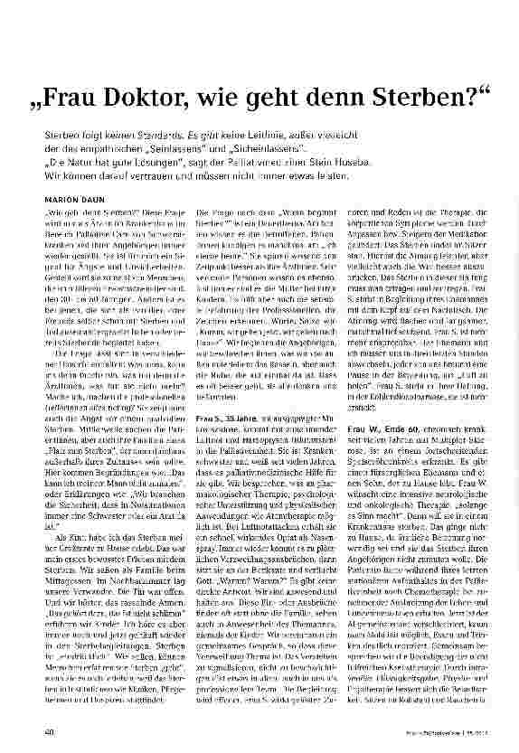 Vorschauseite 1: Frau Doktor, wie geht denn Sterben?