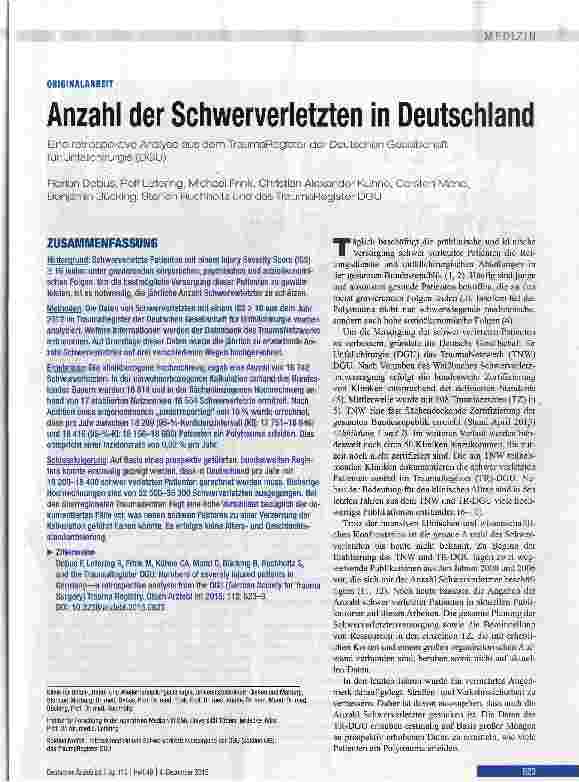 Vorschauseite 1: Anzahl der Schwerverletzten in Deutschland