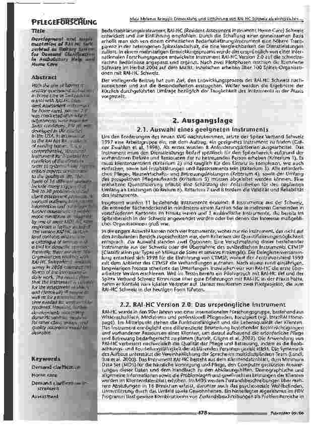Vorschauseite 2: Entwicklung und Einführung von RAI-HC Schweiz als einheitliches Bedarfsabklärungssystem