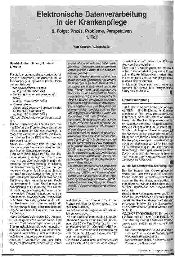 Vorschauseite 1: Elektronische Datenverarbeitung in der Krankenpflege 2. Folge: Praxis, Probleme. Perspektiven 1. Teil