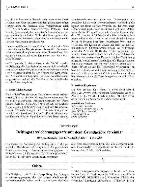 Vorschauseite 1: Beitragssatzsicherungsgesetz mit dem Grundgesetz vereinbar