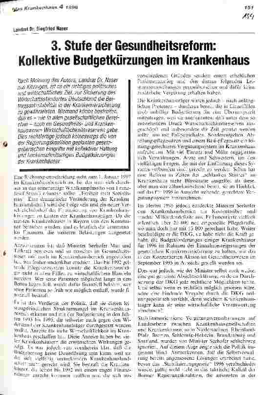 Vorschauseite 1: 3. Stufe der Gesundheitsreform: Kollektive Budgetkürzungen im Krankenhaus