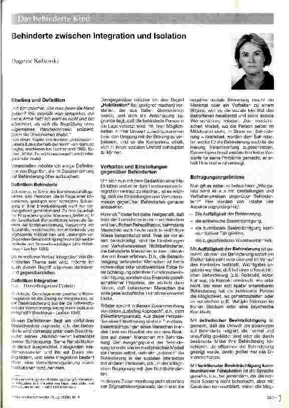 Vorschauseite 1: Behinderte zwischen Integration und Isolation