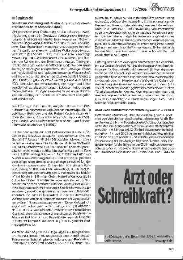Vorschauseite 2: Haftungsrisiken des Krankenhauses im Fall einer Influenzapandemie (I)