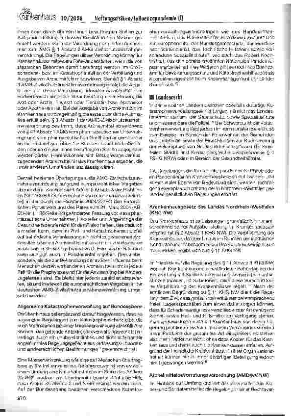 Vorschauseite 3: Haftungsrisiken des Krankenhauses im Fall einer Influenzapandemie (I)