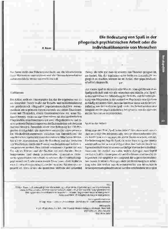 Vorschauseite 1: Die Bedeutung von Spaß in der pflegerisch psychiatrischen Arbeit oder die Individualökonomie von Menschen